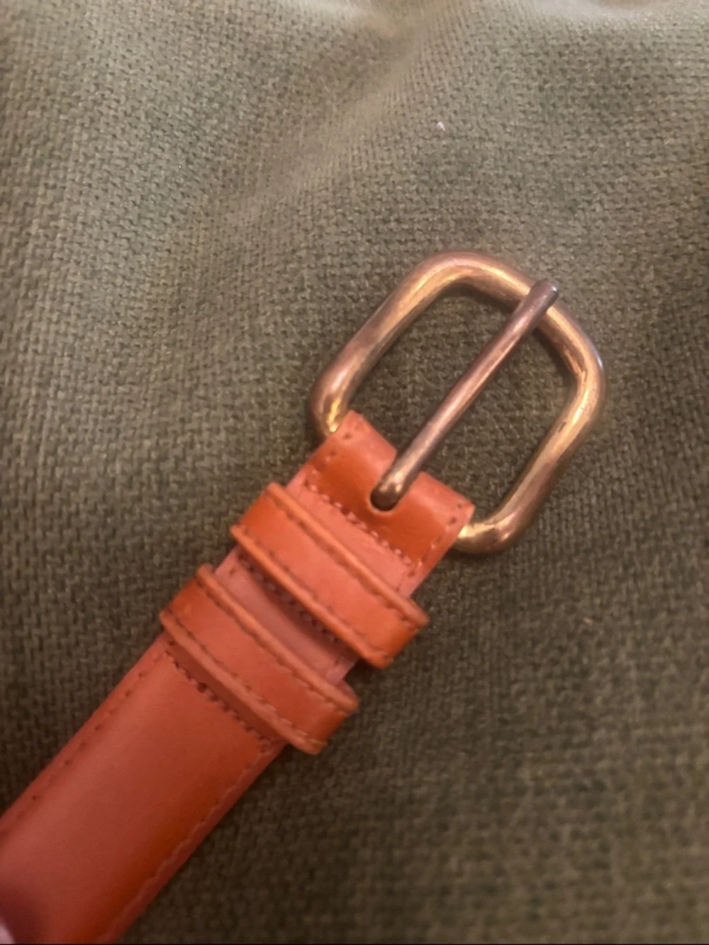 Men's Slim Tan Leather Belt with Brass Buckle